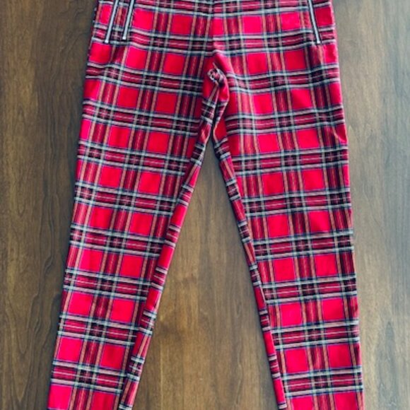 CLEARANCE!  ZARA - Red Tartan/plaid skinny pants, mid-rise - Women's Medium - Picture 3 of 10